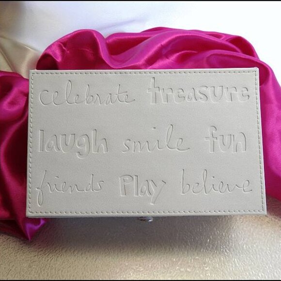 Sarah Magsamen Jewelry Box White Leather Celebrate Laugh Believe - Picture 2 of 6